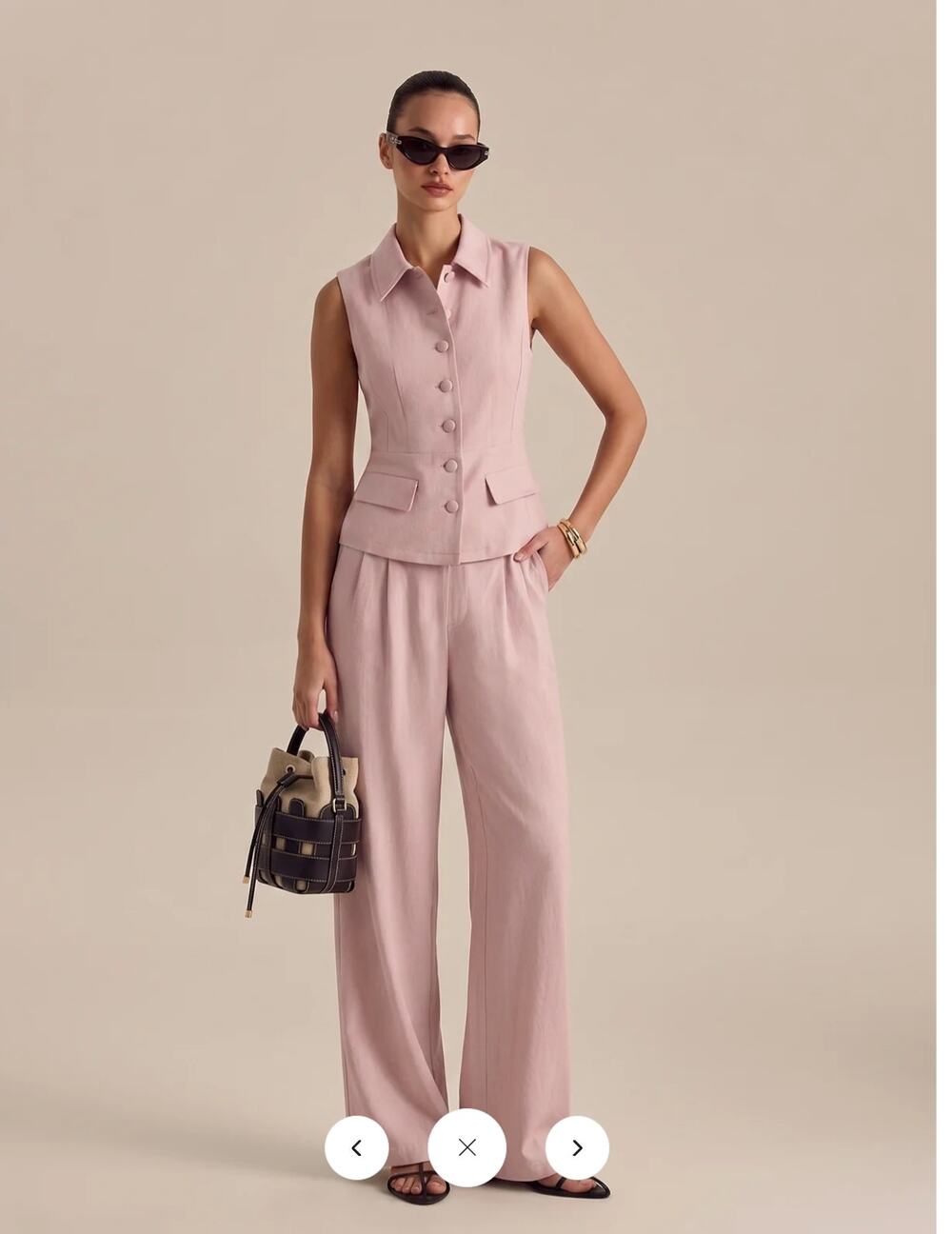NWT Commense Collared Cotton Linen Vest & Pants Set Sz XL